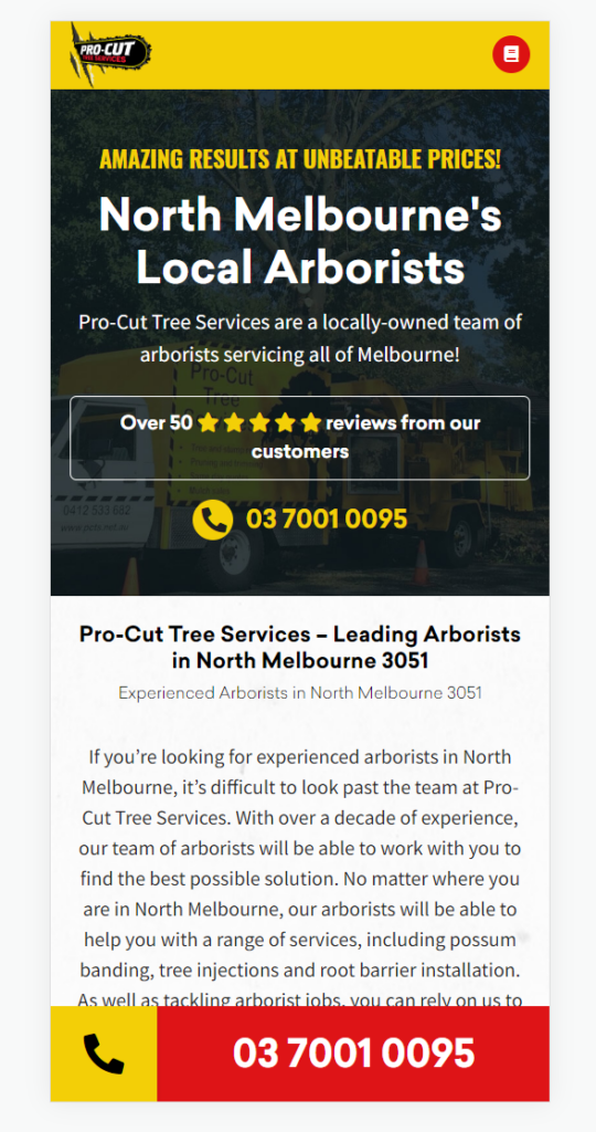 example location page for an arborist