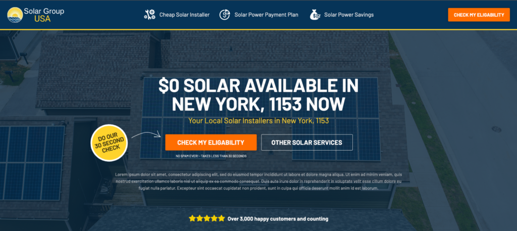 Solar Panel Installer Landing Page New York