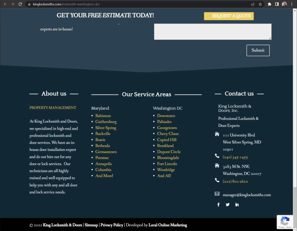 example of address in footer on a local page